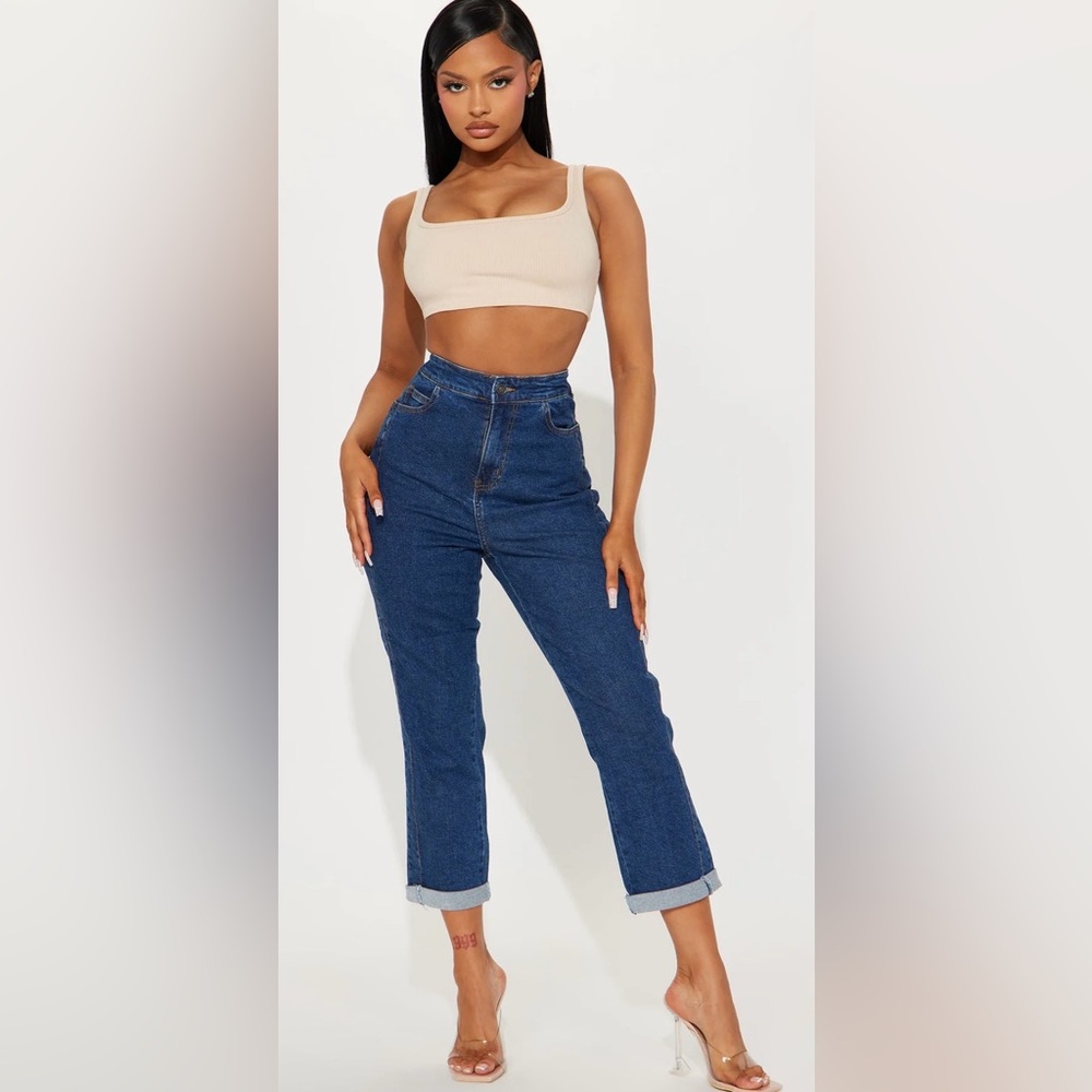 High-Rise Straight Leg Women's Jeans in Dark Blue